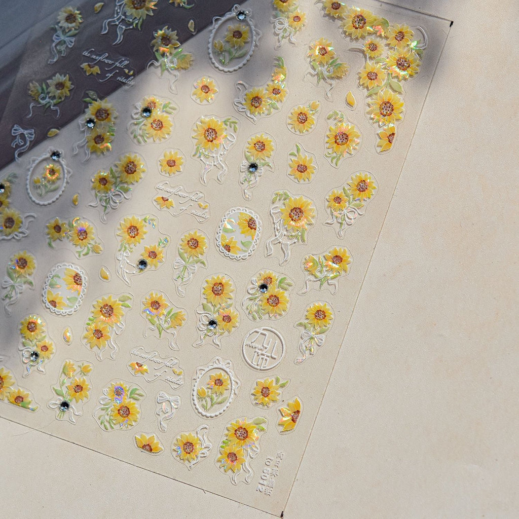 LuLuFun Studio Sunflower & Diamond Nail Art Stickers - Floral Decals