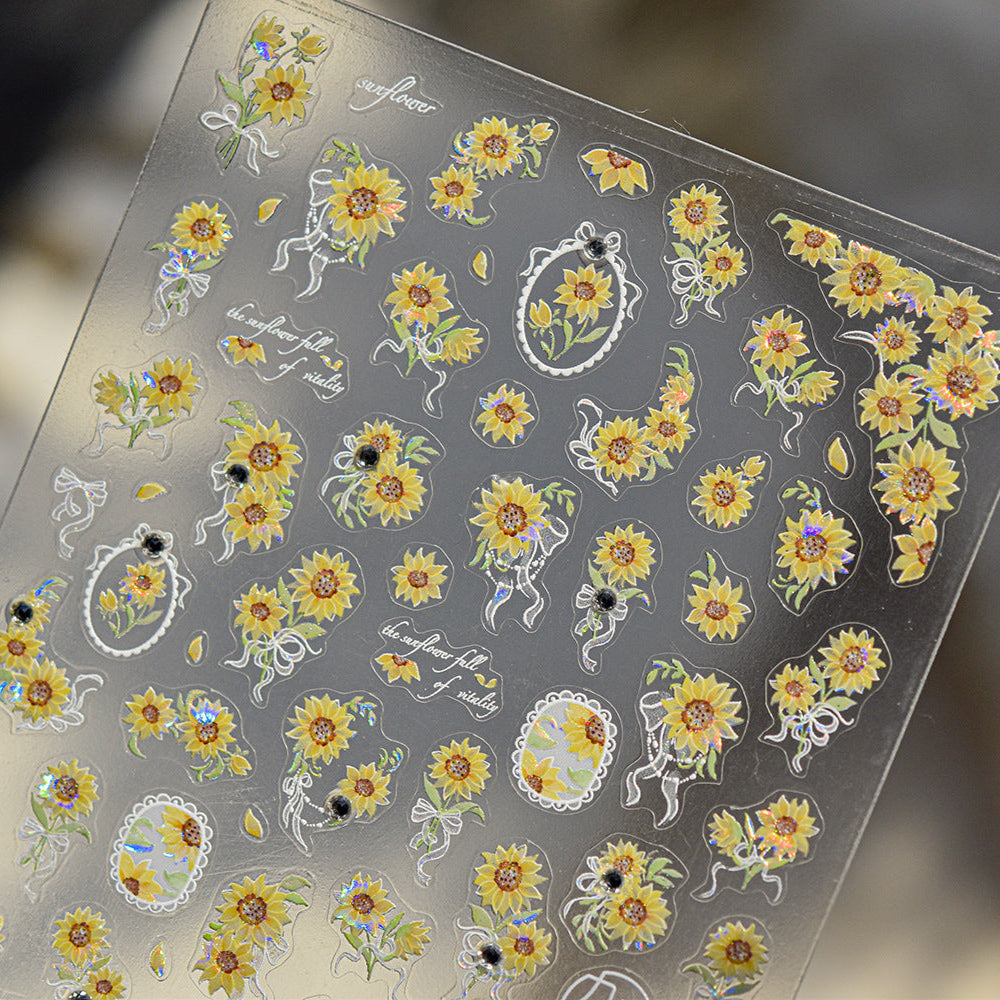 LuLuFun Studio Sunflower & Diamond Nail Art Stickers - Floral Decals