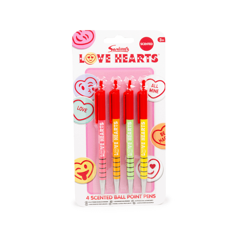 Swizzels Love Hearts Scented Ball Point Pens - 4 Pack Stationery Set