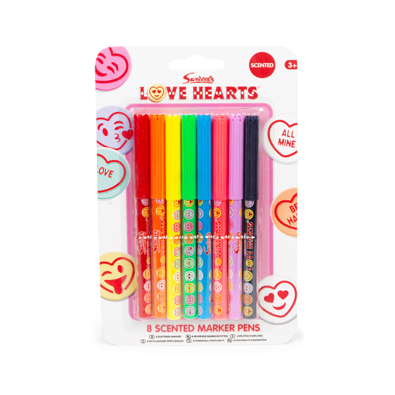 Swizzels Love Hearts Scented Felt Tip Markers - 8 Pack Vibrant Colors