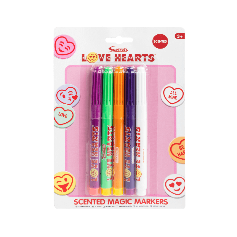 Swizzels Love Hearts Scented Magic Markers – 5 Pack Kids Art Supplies