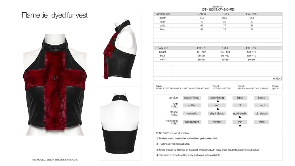 Punk Rave Valora Crimson Cross Faux Fur Halter Top - Gothic Style