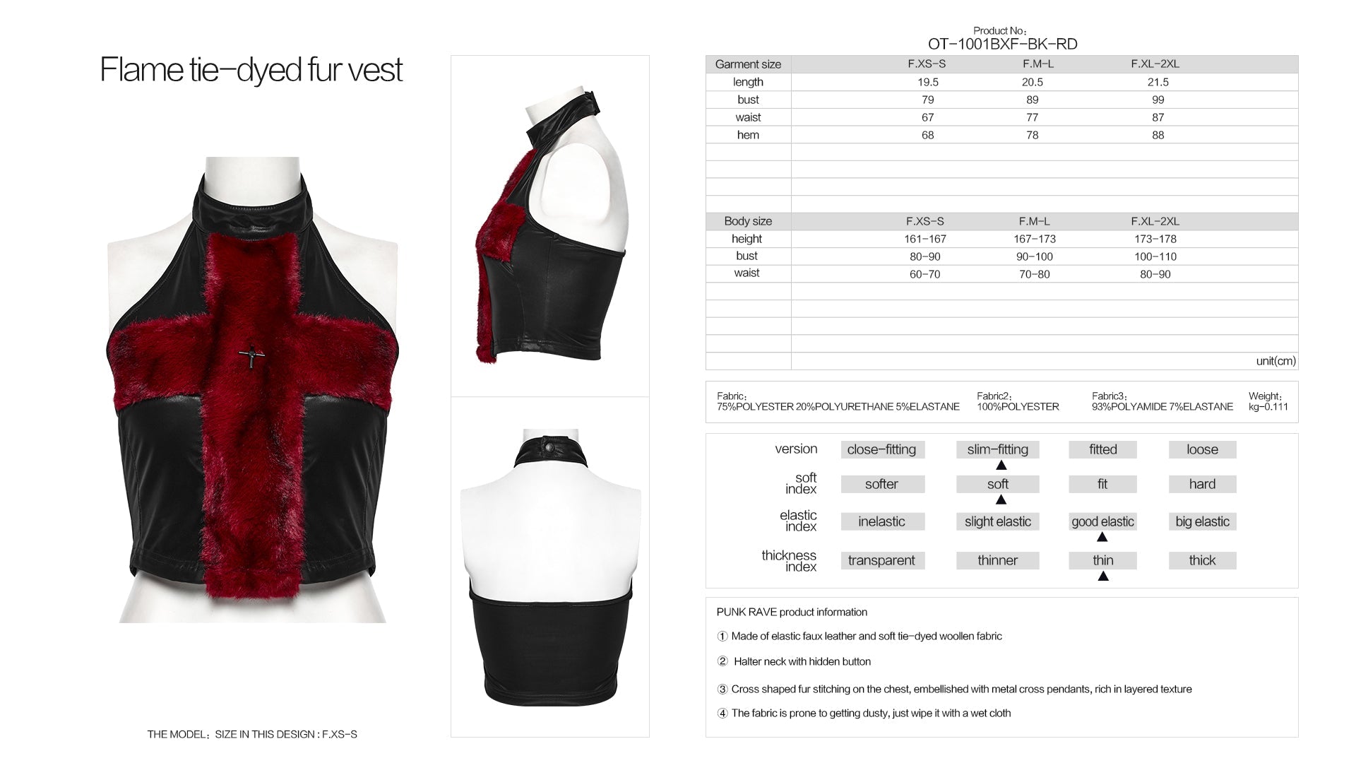 Punk Rave Valora Crimson Cross Faux Fur Halter Top - Gothic Style