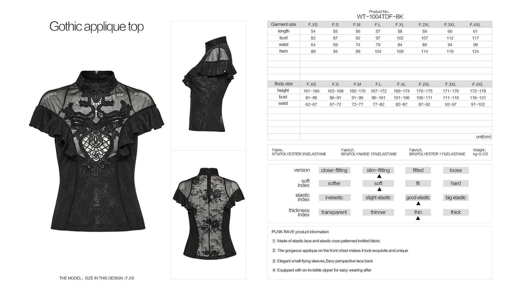 Punk Rave Gothic Applique Top | Kate's Clothing Lace Flutter Sleeve Shirt