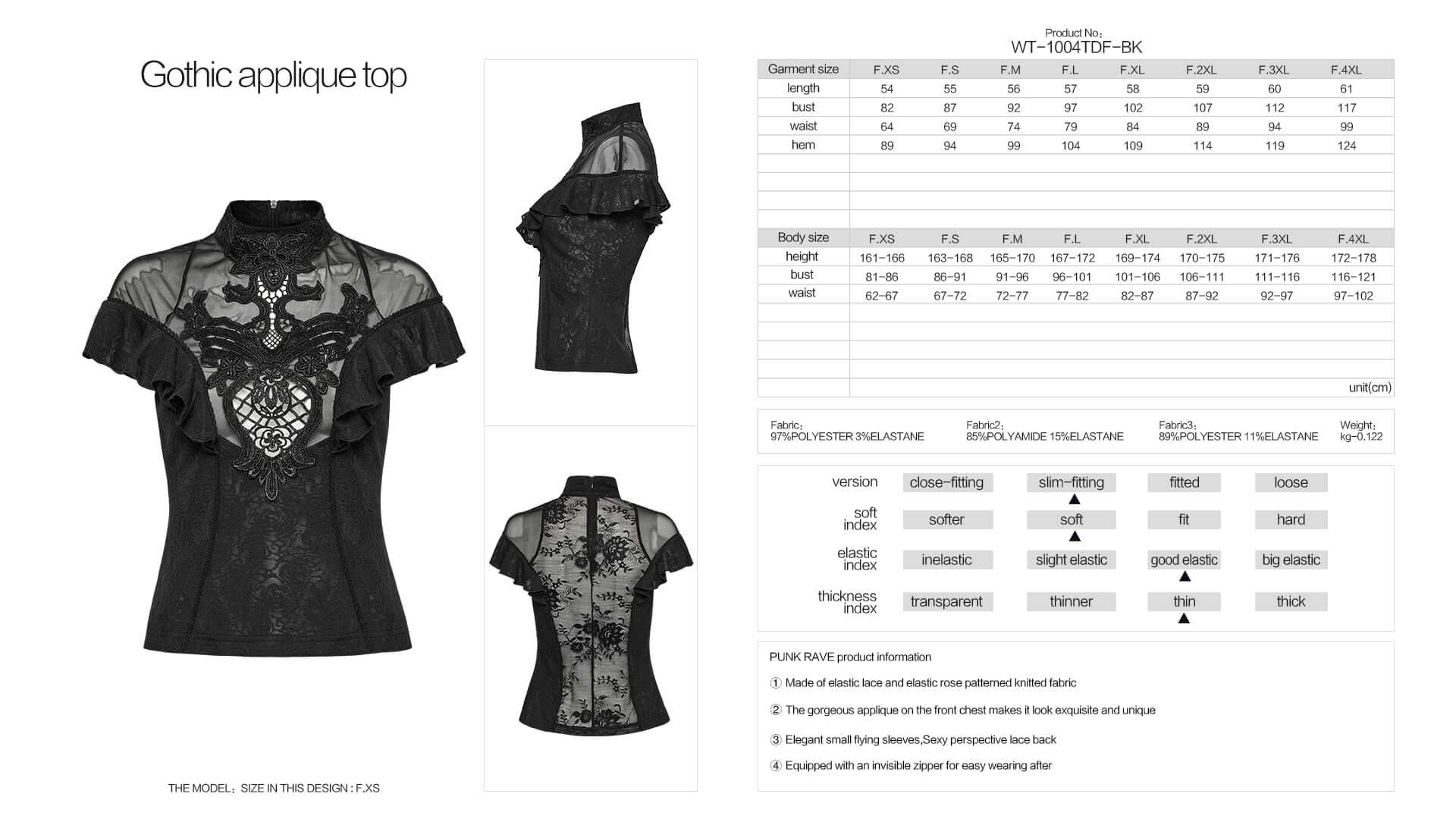 Punk Rave Gothic Applique Top | Kate's Clothing Lace Flutter Sleeve Shirt