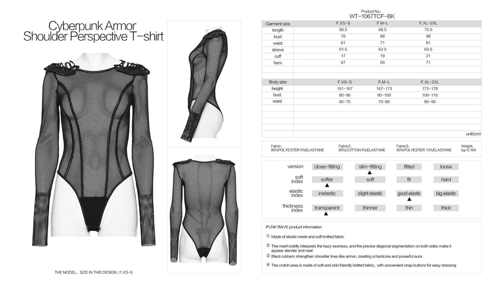 Punk Rave Cyberpunk Armor Mesh Bodysuit – Gothic Long Sleeve Top
