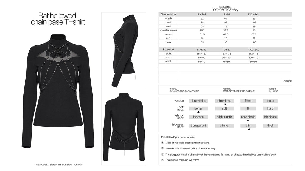 Punk Rave Morrigan Bat Chain Goth Top – Black Mesh Knit Blouse