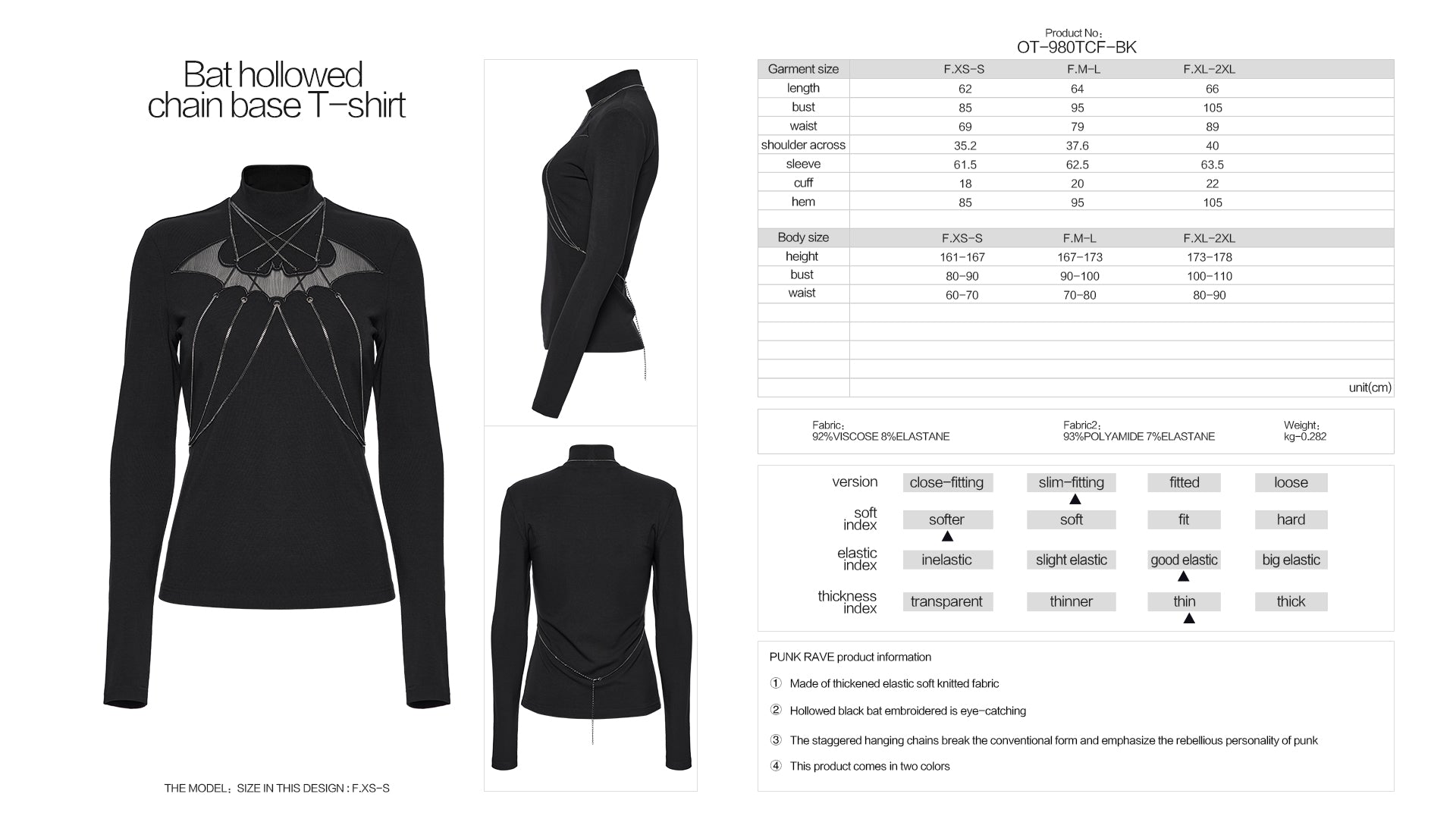 Punk Rave Morrigan Bat Chain Goth Top – Black Mesh Knit Blouse