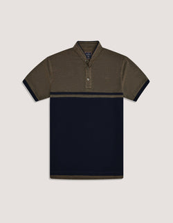 Contrast Navy Stand Collar Polo Shirt