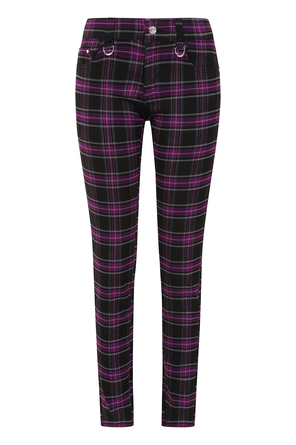 Banned Apparel Forever Yours Purple Tartan Low-Rise Skinny Trousers