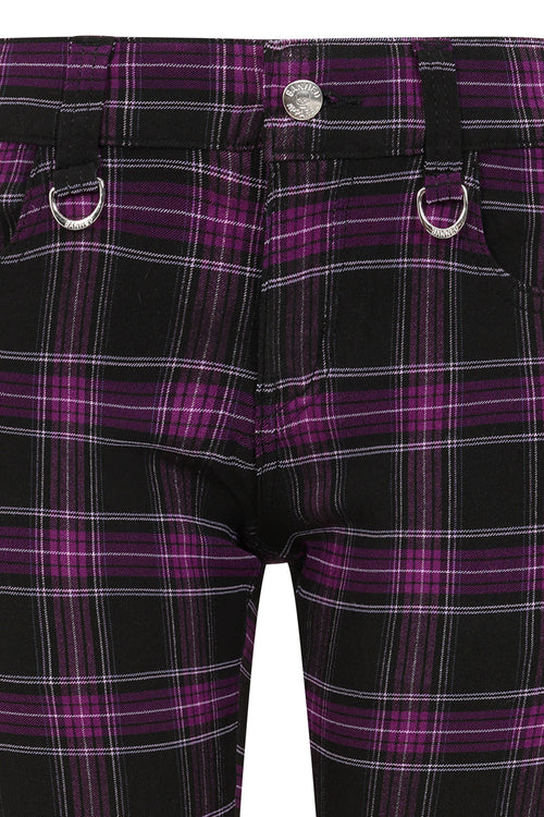 Banned Apparel Forever Yours Purple Tartan Low-Rise Skinny Trousers