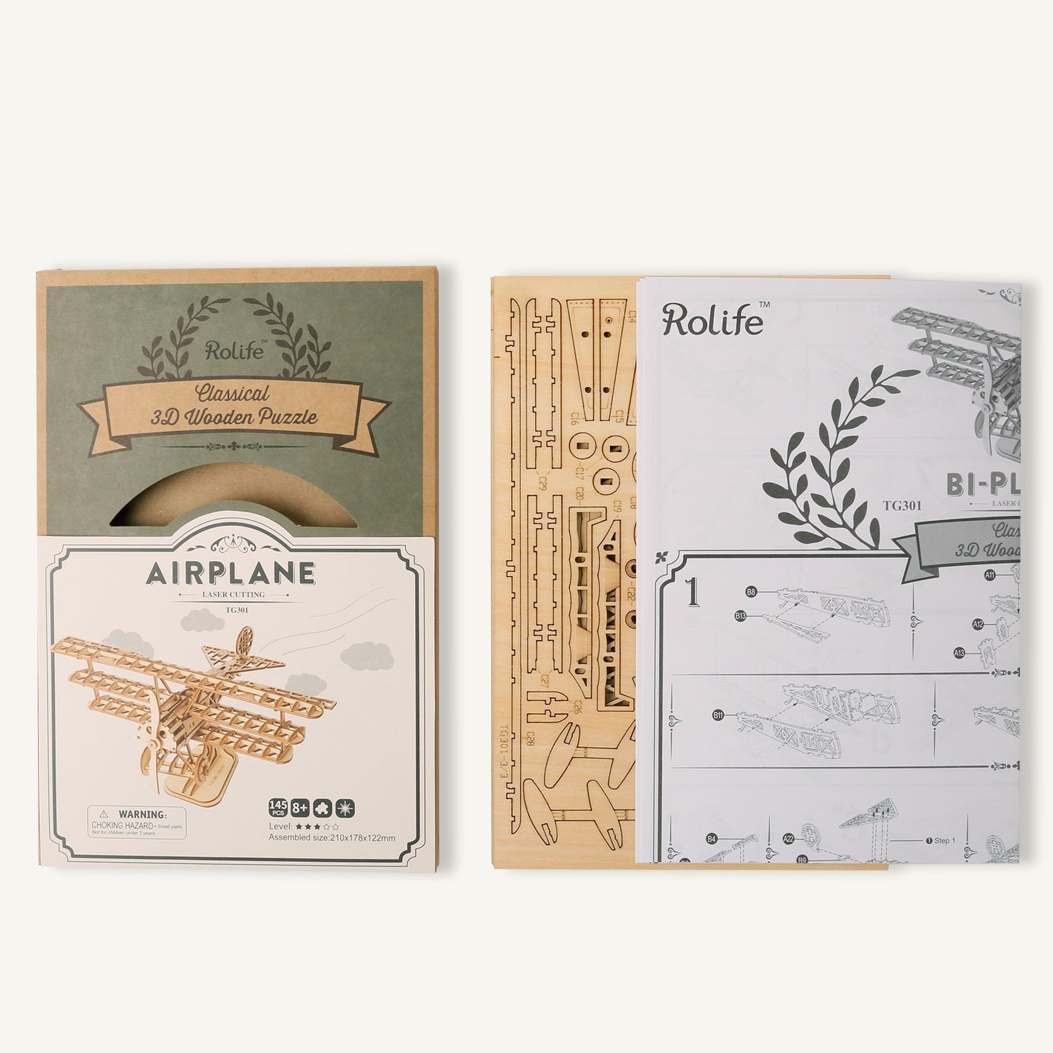 Robotime Rolife Airplane TG301 3D Wooden Puzzle – DIY Model Hobby Kit