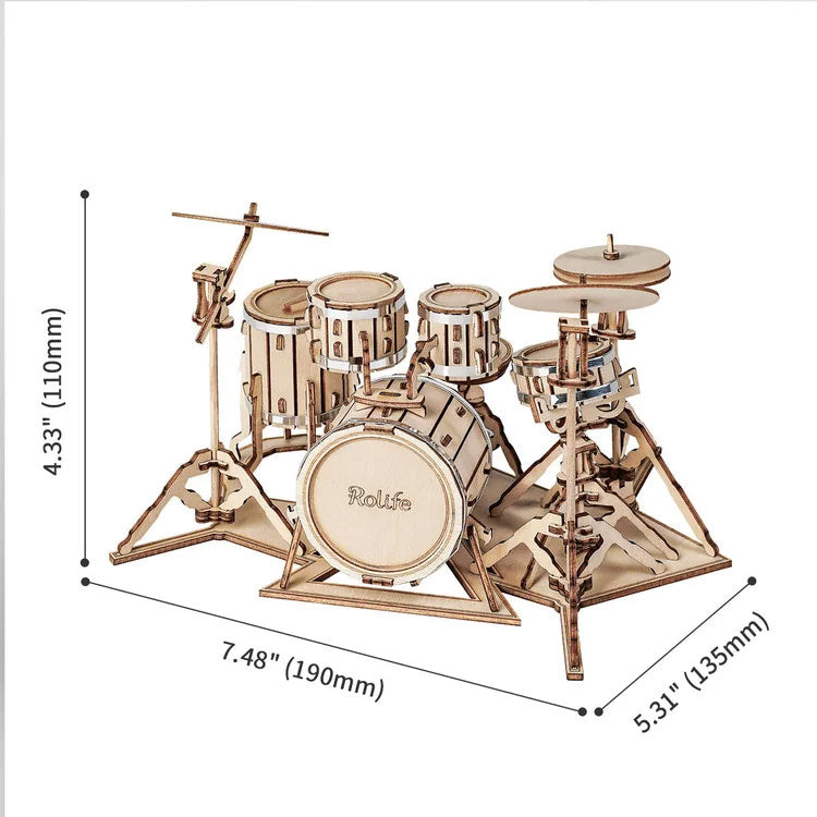 Drum Kit 3D Wooden Puzzle by Snaps – DIY Model Craft Kit for Home Decor