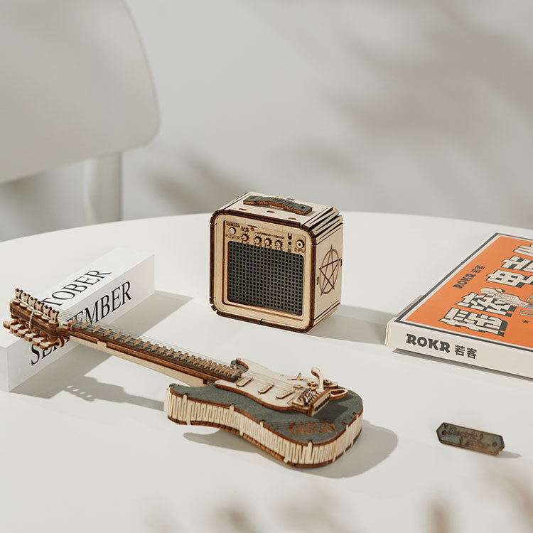 ROKR Electric Guitar 3D Wooden Puzzle Model Kit by Snaps - 140 Pieces