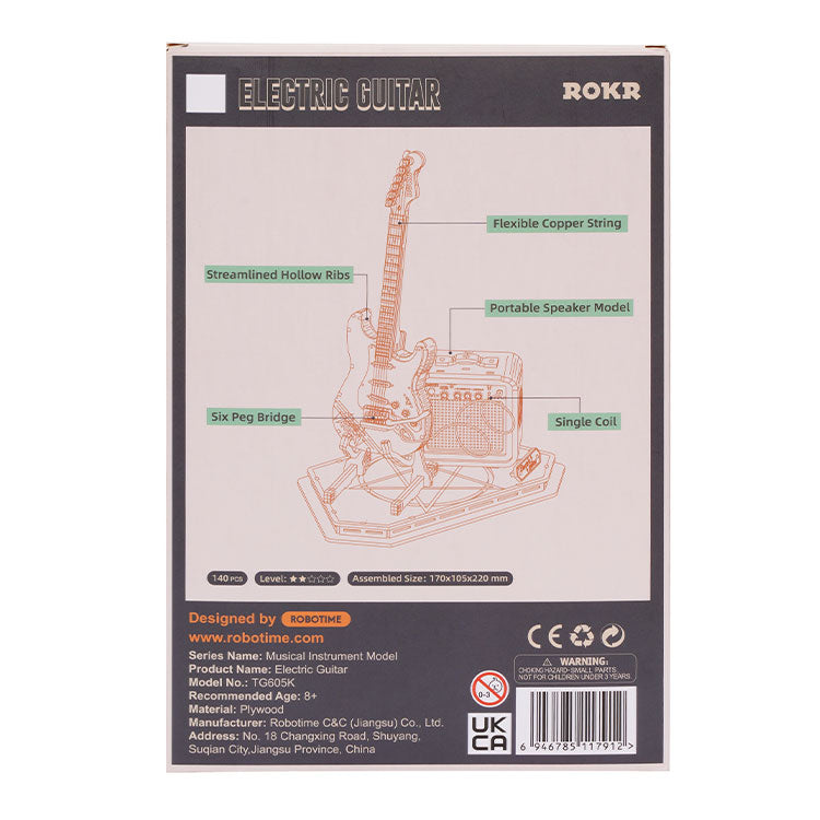 ROKR Electric Guitar 3D Wooden Puzzle Model Kit by Snaps - 140 Pieces