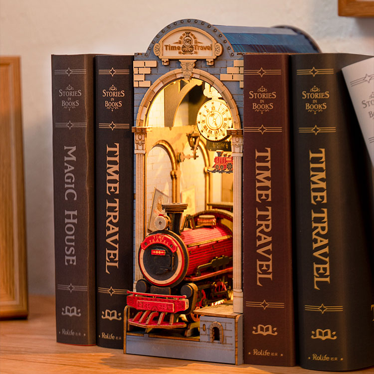 Rolife Time Travel DIY Book Nook Shelf Insert - 3D Wooden Miniature Kit