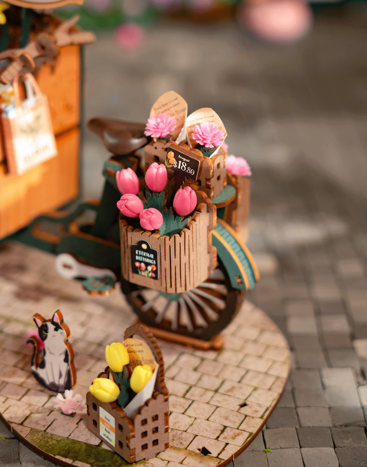 Snaps Blossom Cart 3D Wooden Puzzle - DIY Miniature Flower Cart Model