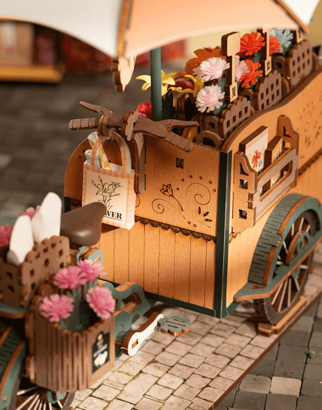 Snaps Blossom Cart 3D Wooden Puzzle - DIY Miniature Flower Cart Model