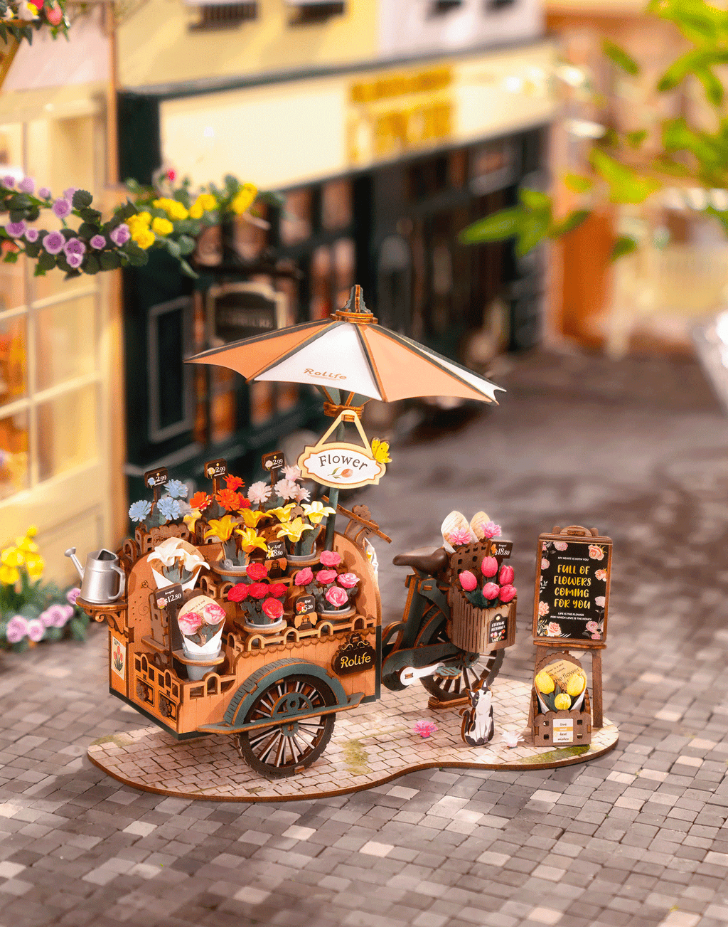 Snaps Blossom Cart 3D Wooden Puzzle - DIY Miniature Flower Cart Model