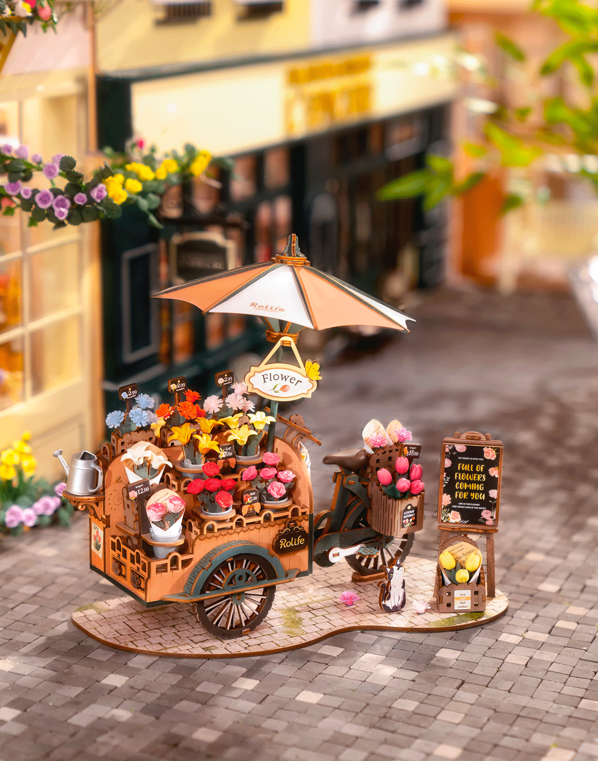 Snaps Blossom Cart 3D Wooden Puzzle - DIY Miniature Flower Cart Model