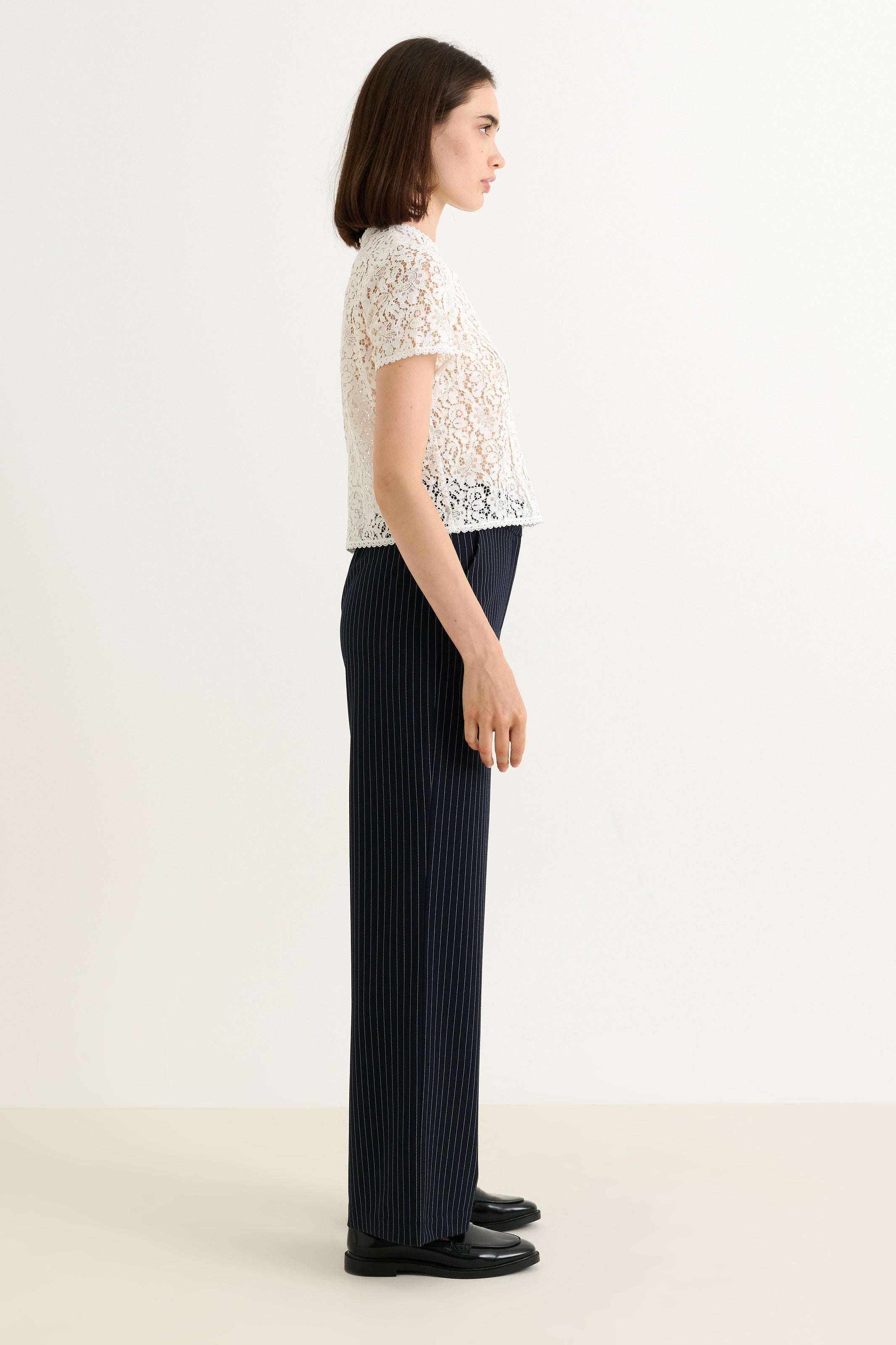 Tilde Navy Pinstripe Straight Leg Trouser