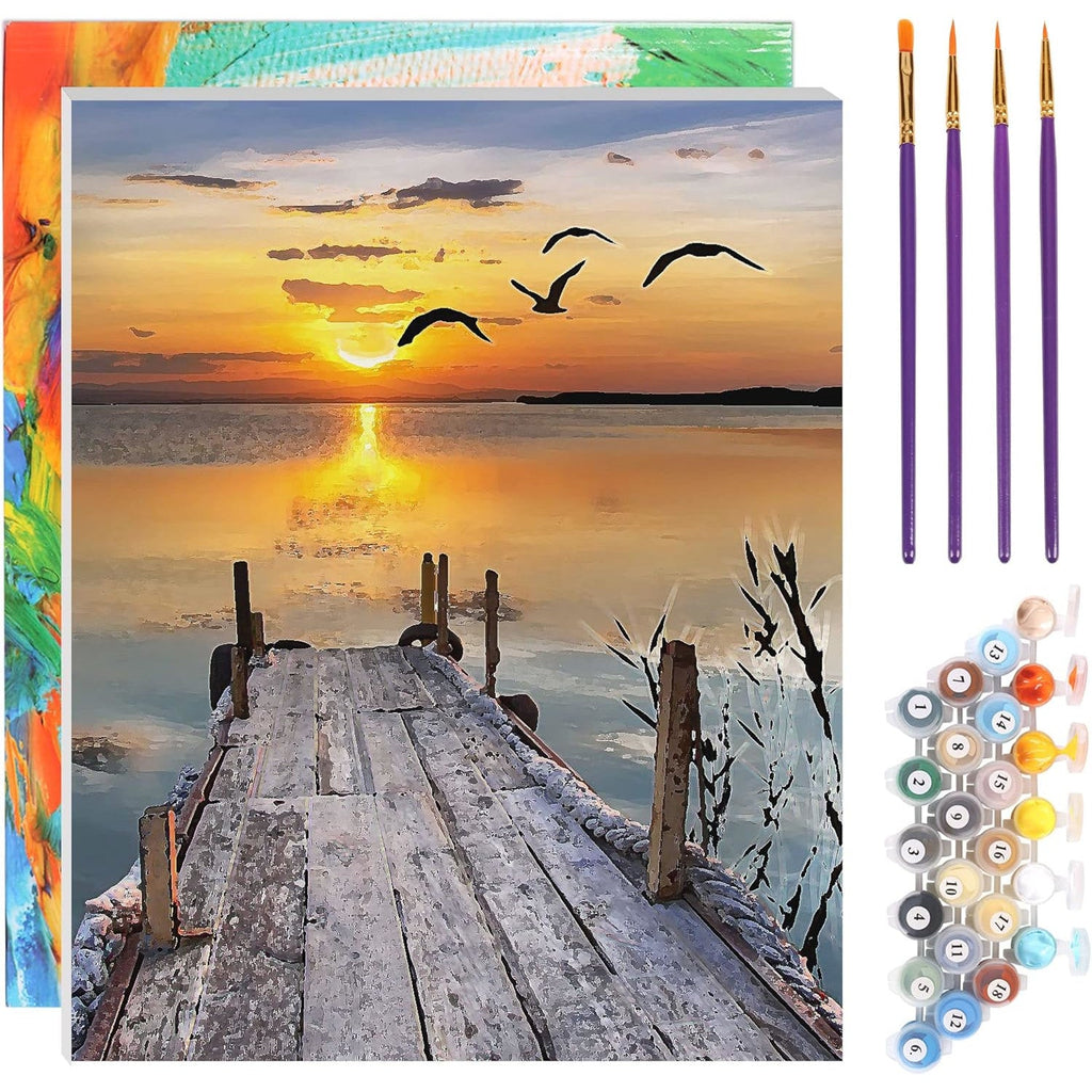 TONZOM Paint by Numbers Kit - Sunset DIY Framed Canvas Art, 40x50cm