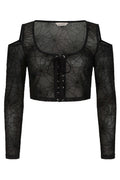 Banned Apparel Seraphina Mesh Top – Gothic Spiderweb Lace-Up Crop Black