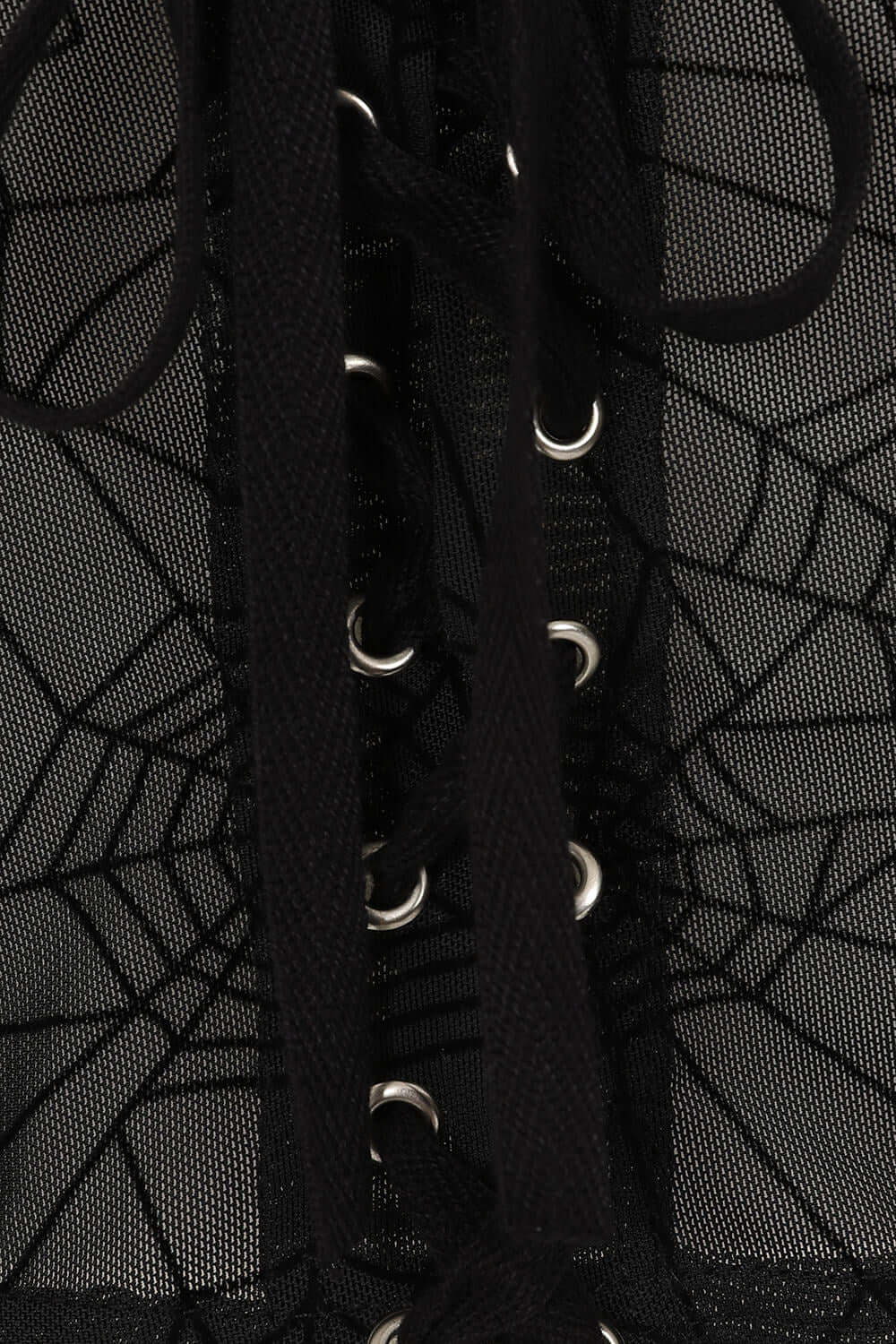 Banned Apparel Seraphina Mesh Top – Gothic Spiderweb Lace-Up Crop Black