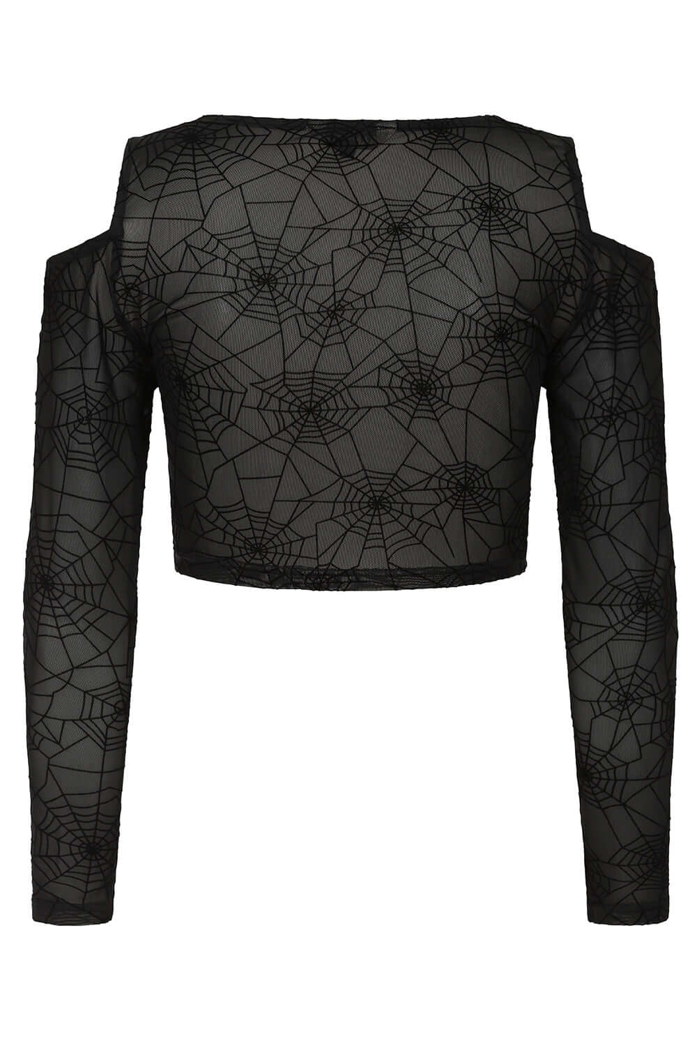 Banned Apparel Seraphina Mesh Top – Gothic Spiderweb Lace-Up Crop Black