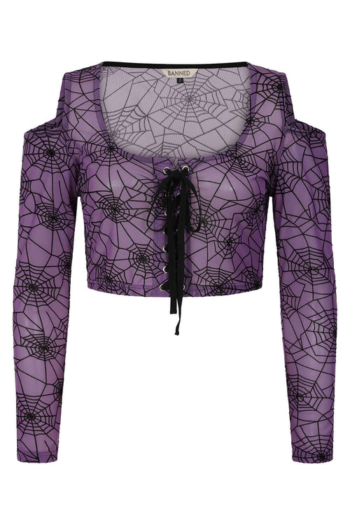 Banned Apparel Seraphina Purple Mesh Top – Spiderweb Gothic Crop Top