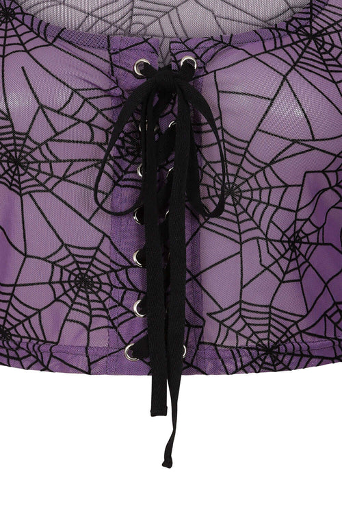 Banned Apparel Seraphina Purple Mesh Top – Spiderweb Gothic Crop Top