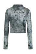 Banned Apparel Dysnomia Grey Marble Mesh Crop Top with Thumbholes