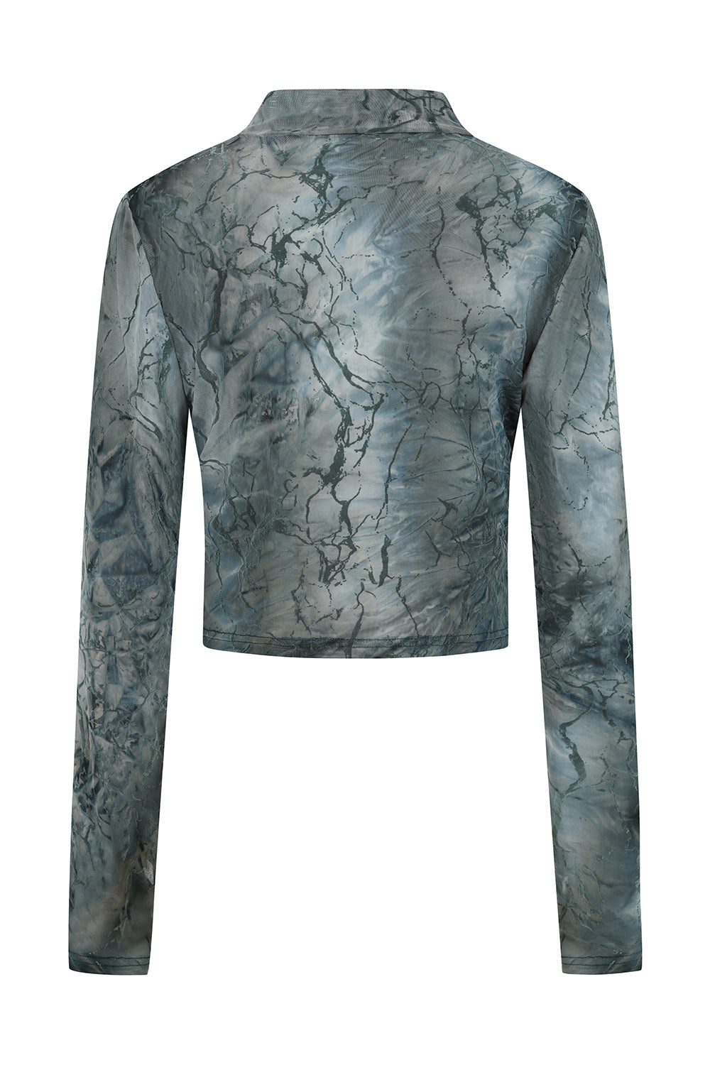 Banned Apparel Dysnomia Grey Marble Mesh Crop Top with Thumbholes