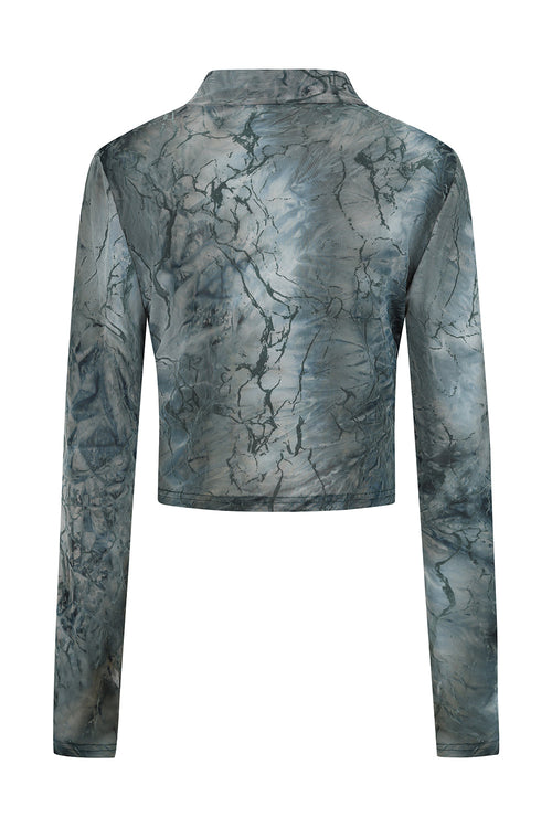 Banned Apparel Dysnomia Grey Marble Mesh Crop Top with Thumbholes
