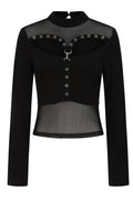 Banned Cordelia Goth Top – Black Sheer Mesh Long Sleeve with D-Ring