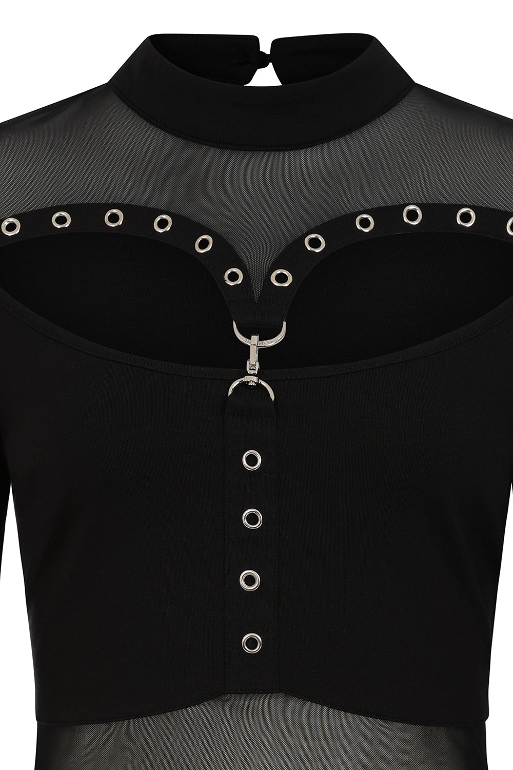 Banned Cordelia Goth Top – Black Sheer Mesh Long Sleeve with D-Ring