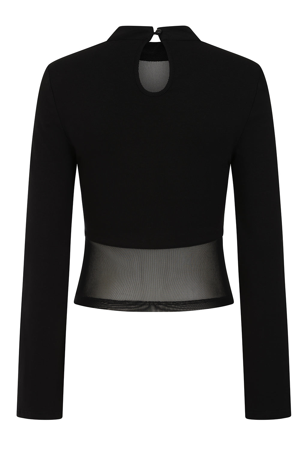 Banned Cordelia Goth Top – Black Sheer Mesh Long Sleeve with D-Ring
