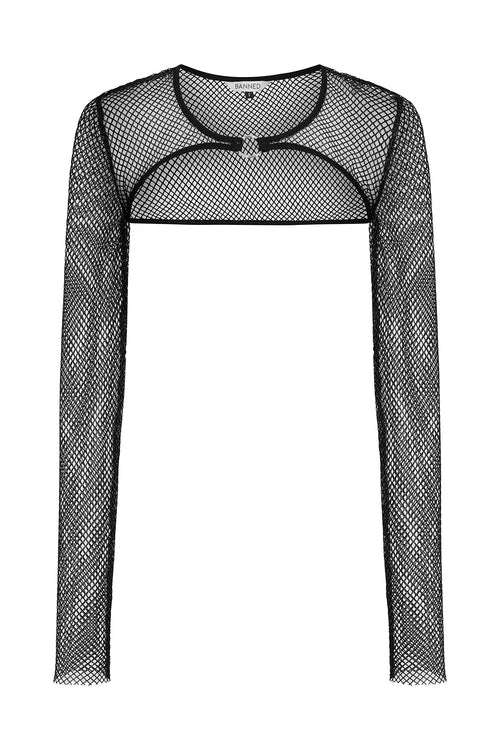 Banned Apparel Venus Metallic Fishnet Crop Top – Blue Black Gothic