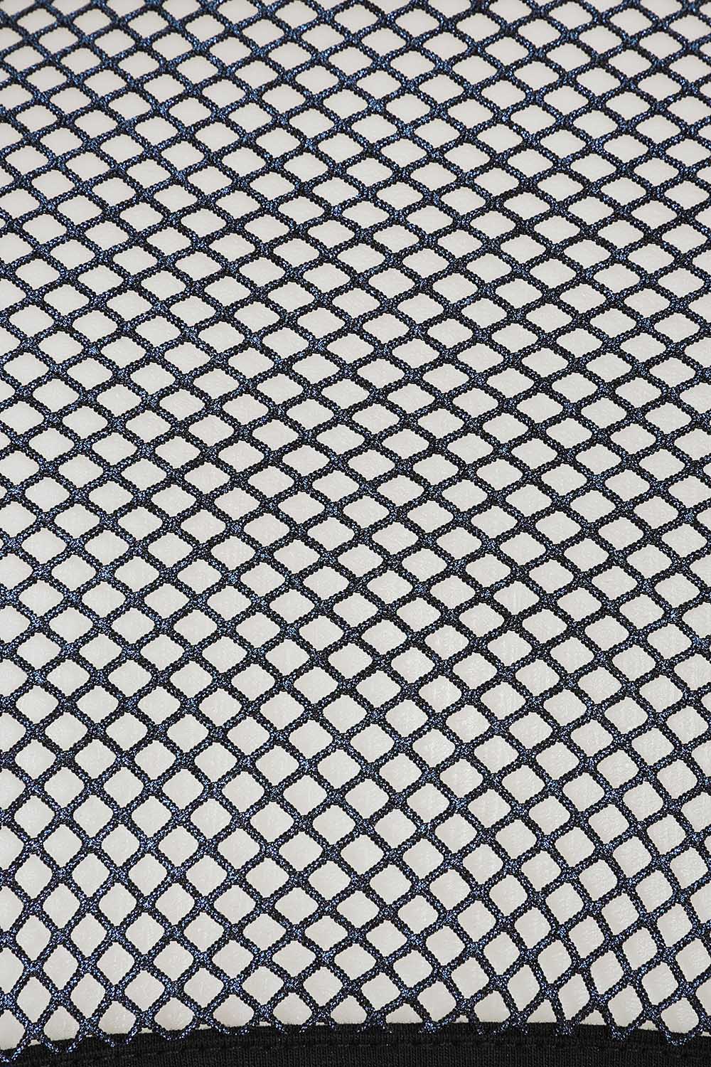 Banned Apparel Venus Metallic Fishnet Crop Top – Blue Black Gothic