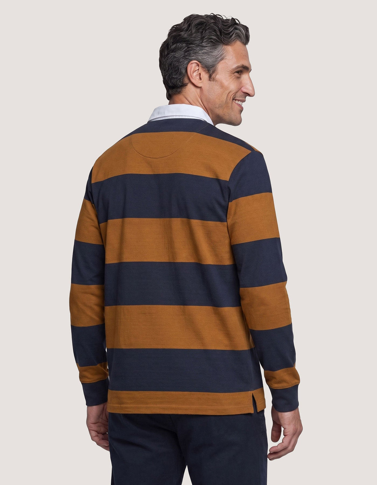 Men's Mustard & Navy Striped Rugby Shirt