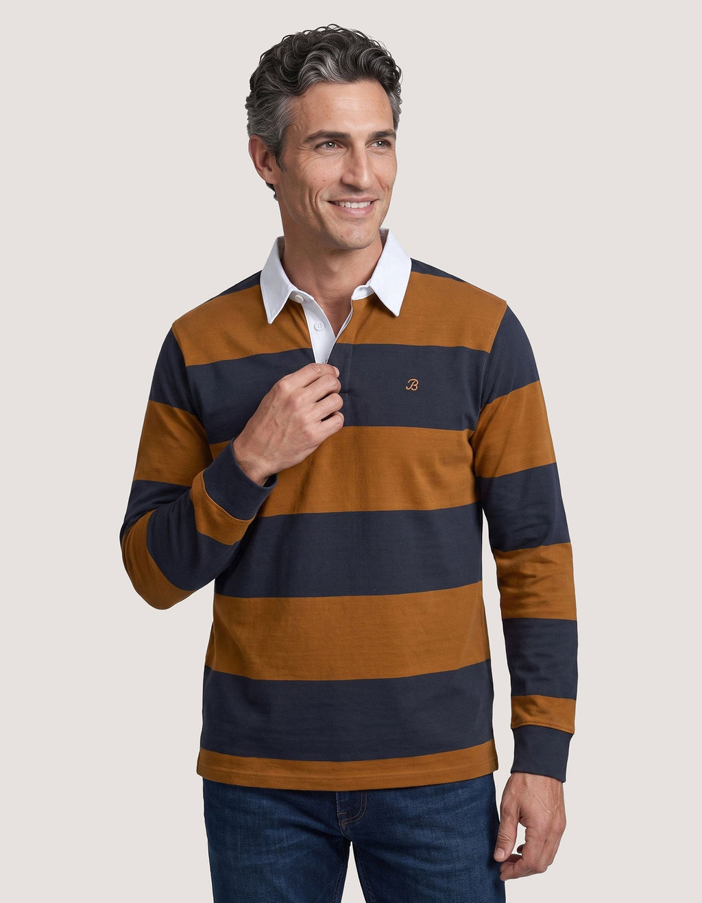 Men's Mustard & Navy Striped Rugby Shirt