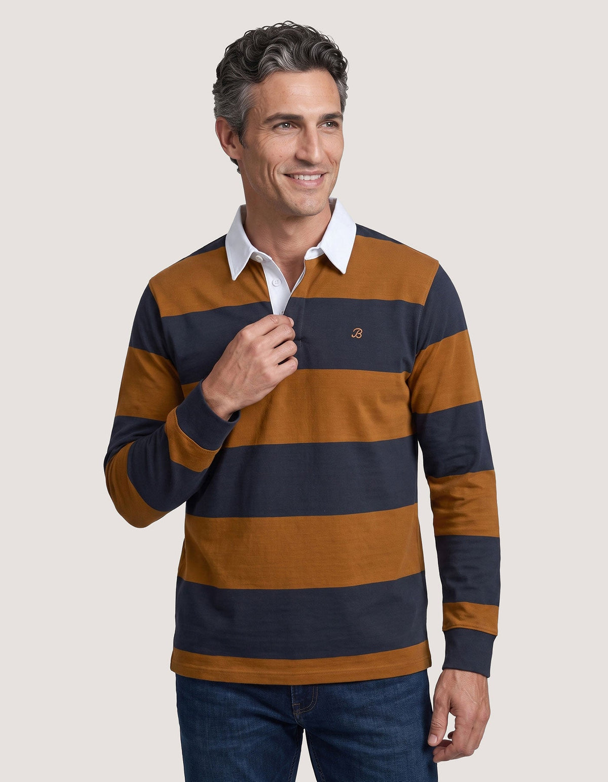 Men's Mustard & Navy Striped Rugby Shirt