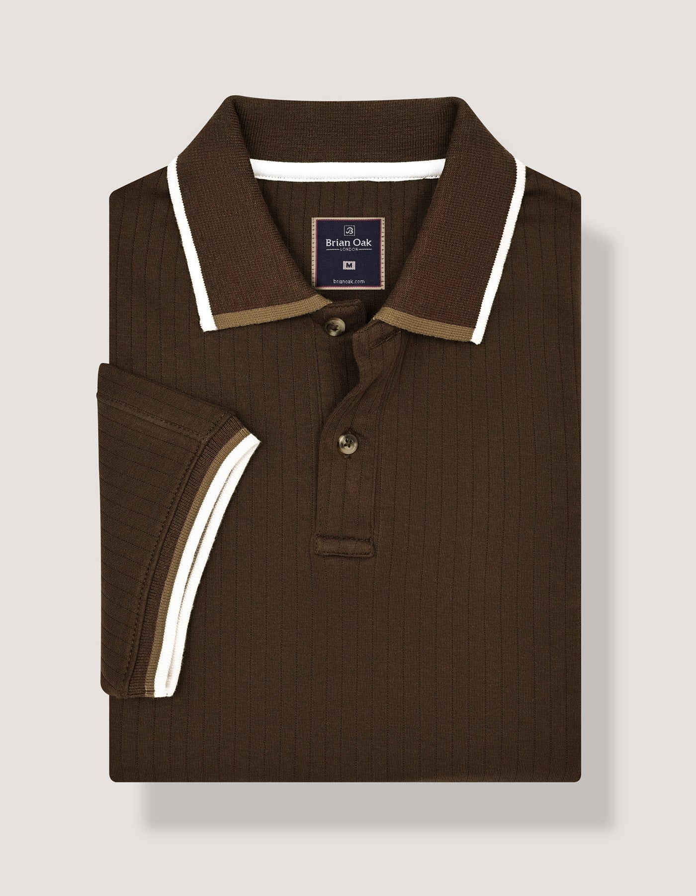 Brown Ribbed Cotton Polo Shirt
