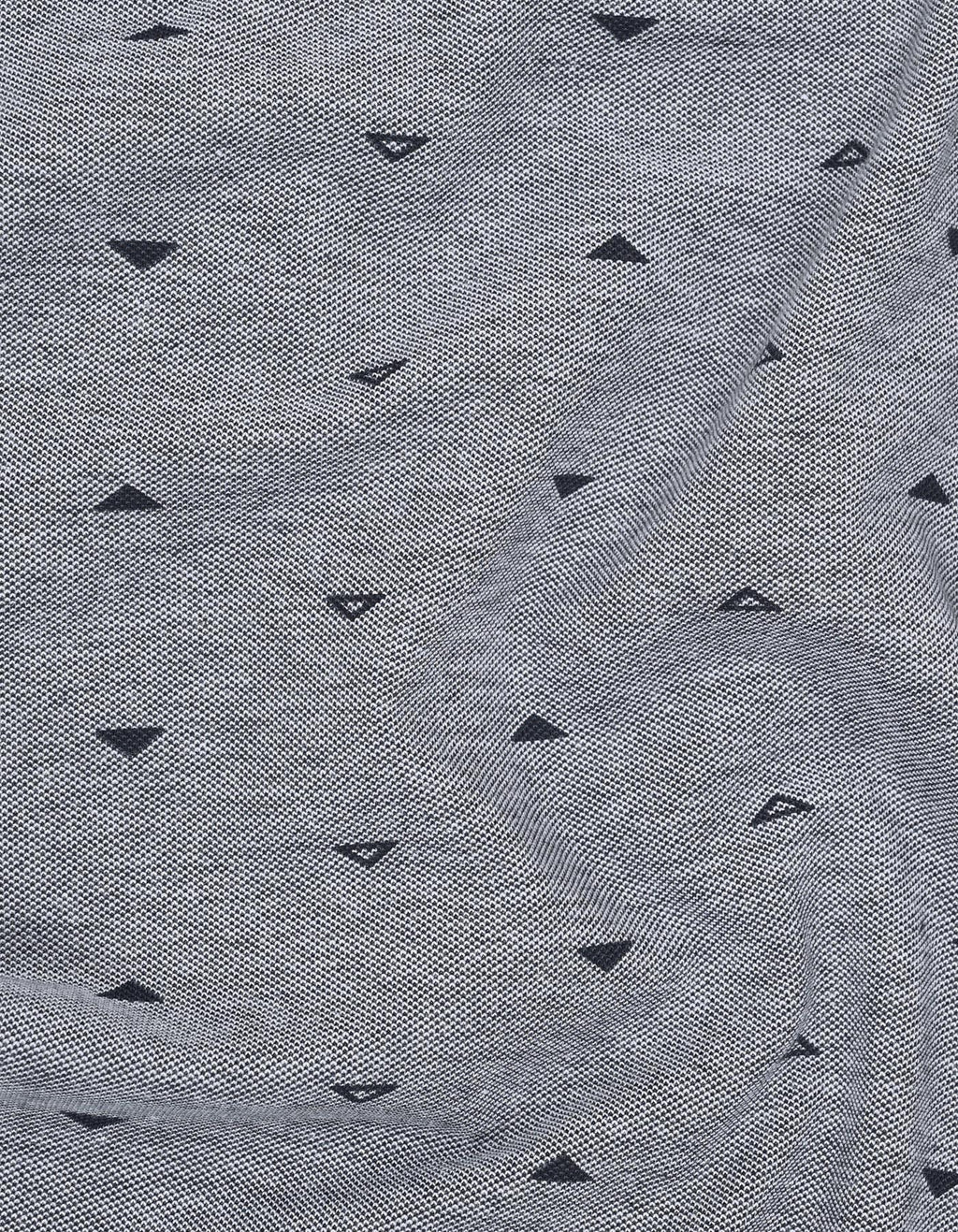 Navy Printed Cotton Polo Shirt