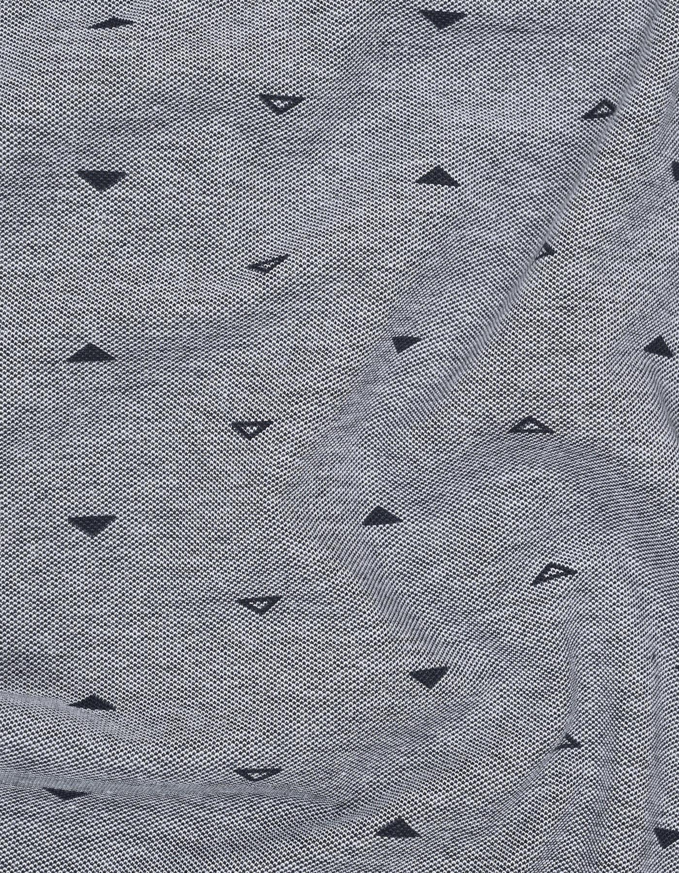 Navy Printed Cotton Polo Shirt