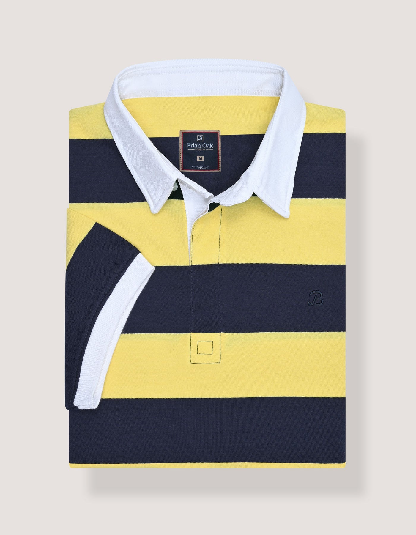 Yellow Striped Contrast Collar Cotton Polo Shirt