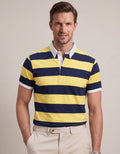 Yellow Striped Contrast Collar Cotton Polo Shirt