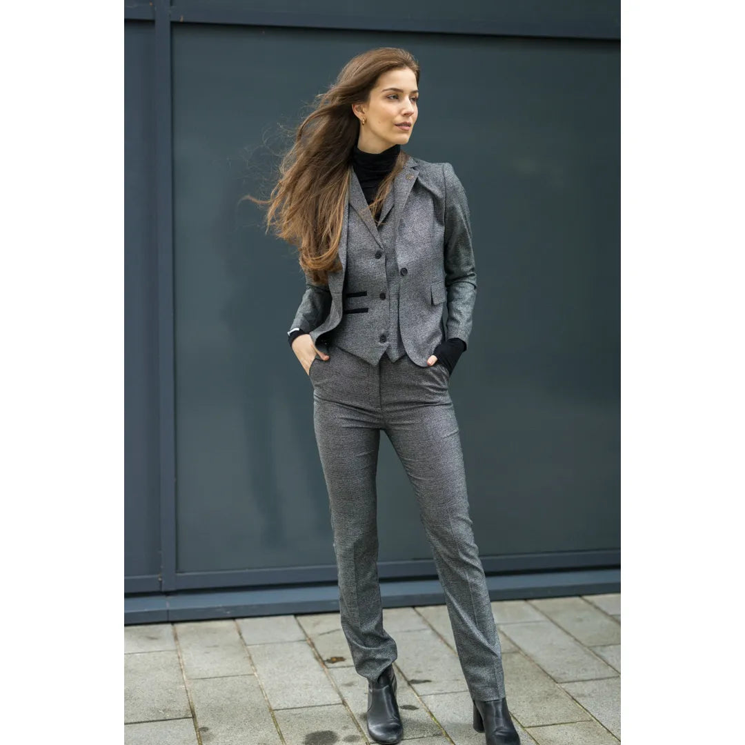 TPW51 - Women's Grey 3 Piece Prince Of Wales Check Suit