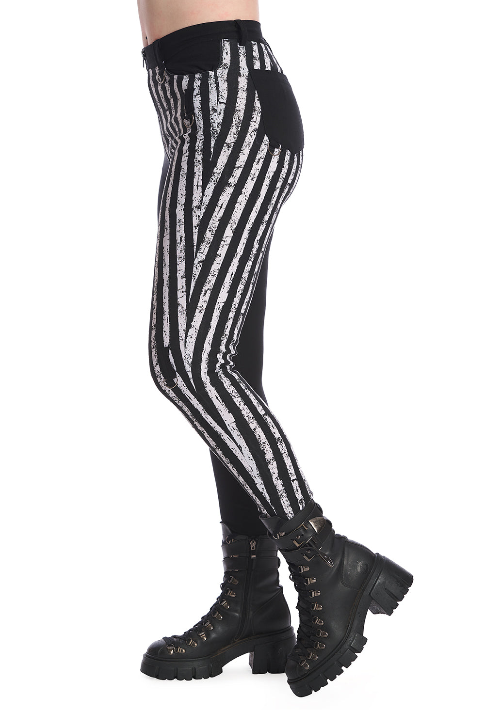 Banned Apparel Spooky Night Walks Black and White Striped Trousers