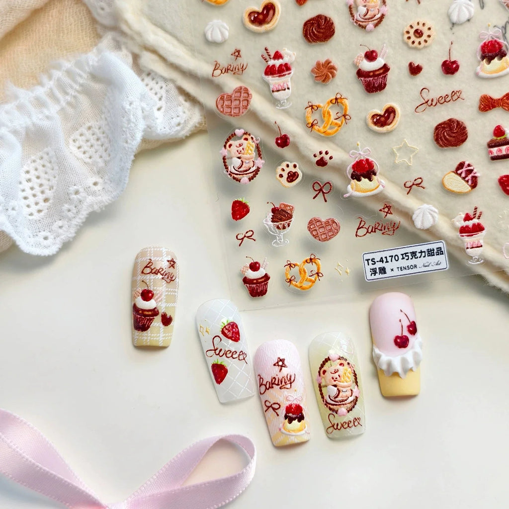 LuLuFun Studio Bear Desserts Nail Deco Stickers - DIY Nail Art Decals